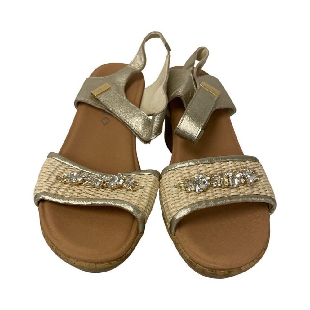 Naot Womens Wedge Sandals EU 39 US 8 Gold Leather Raffia Platform NWOB